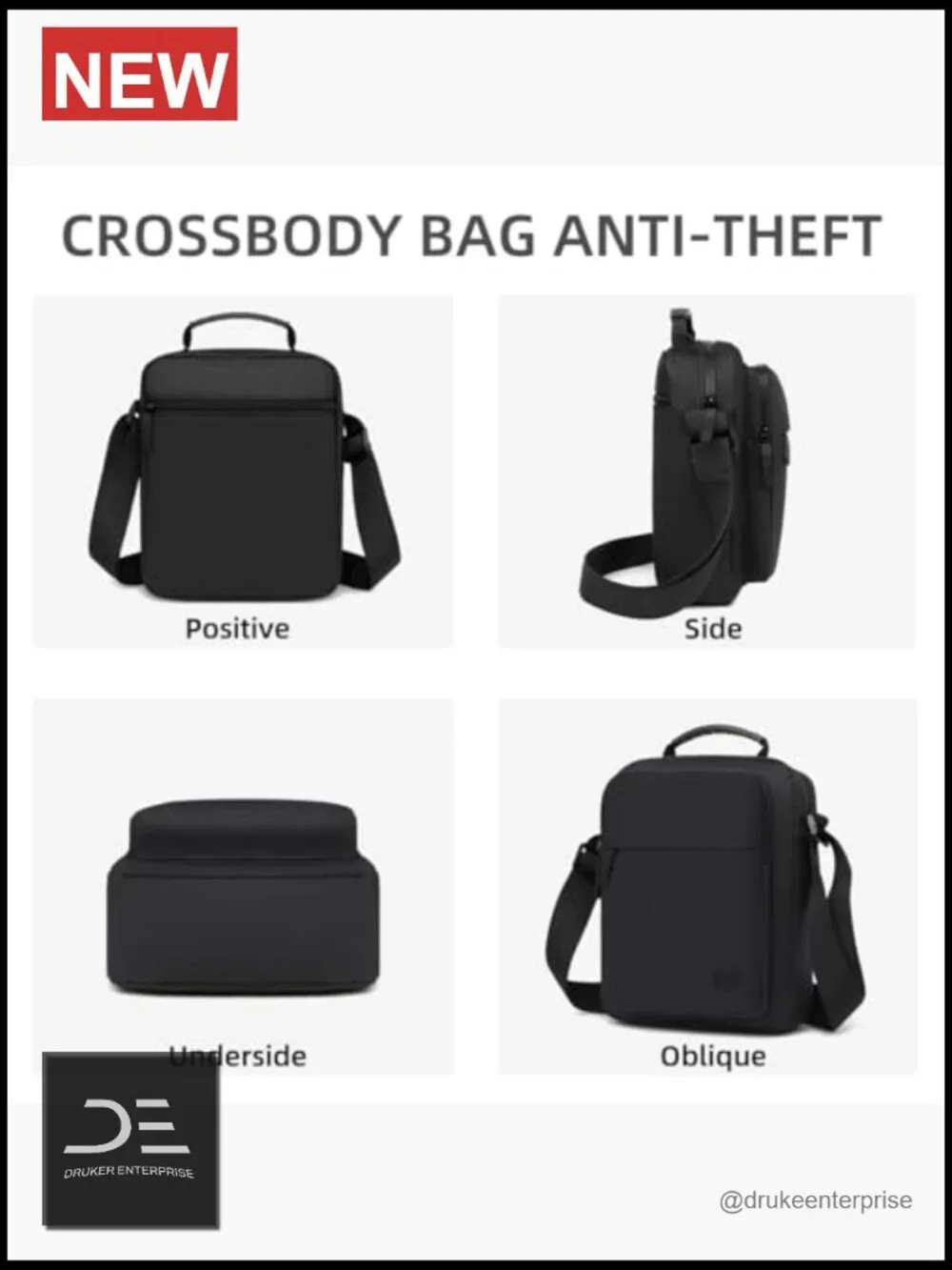 Anti-Theft Messenger Bag with Multiple Pockets, Nylon Crossbody